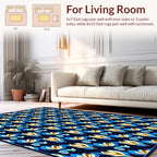 Abstract Blue Yellow Leaf Pattern Rug