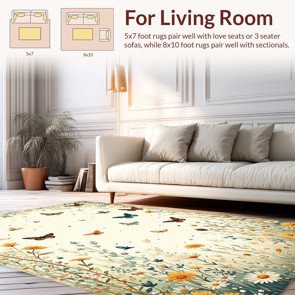 Whimsical Butterfly Floral Garden Design Rug