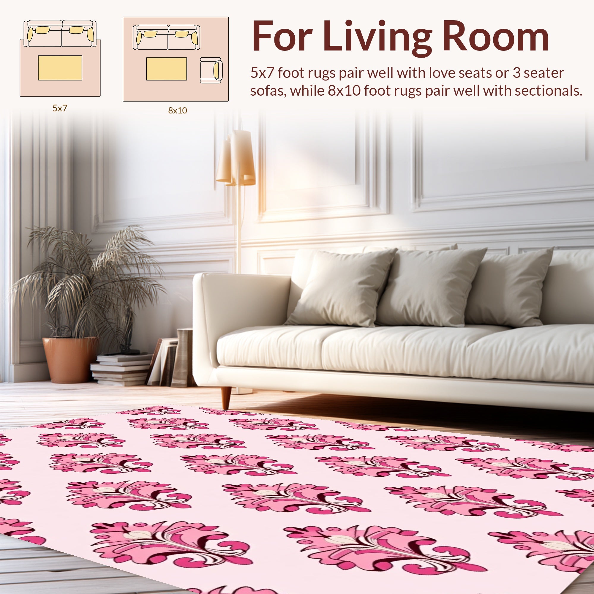 Pink Floral Damask Pattern Rug
