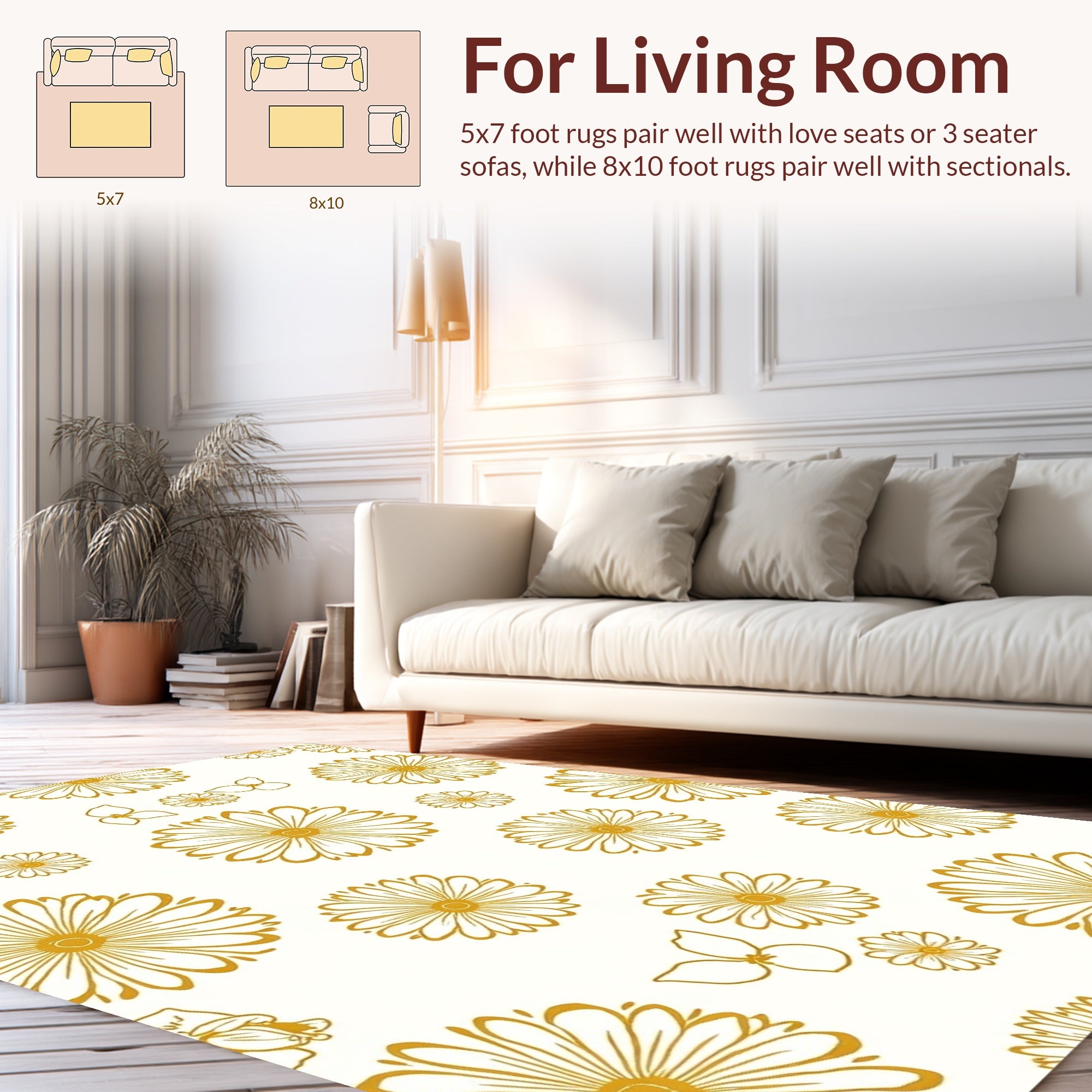 Golden Daisy Floral Pattern Rug