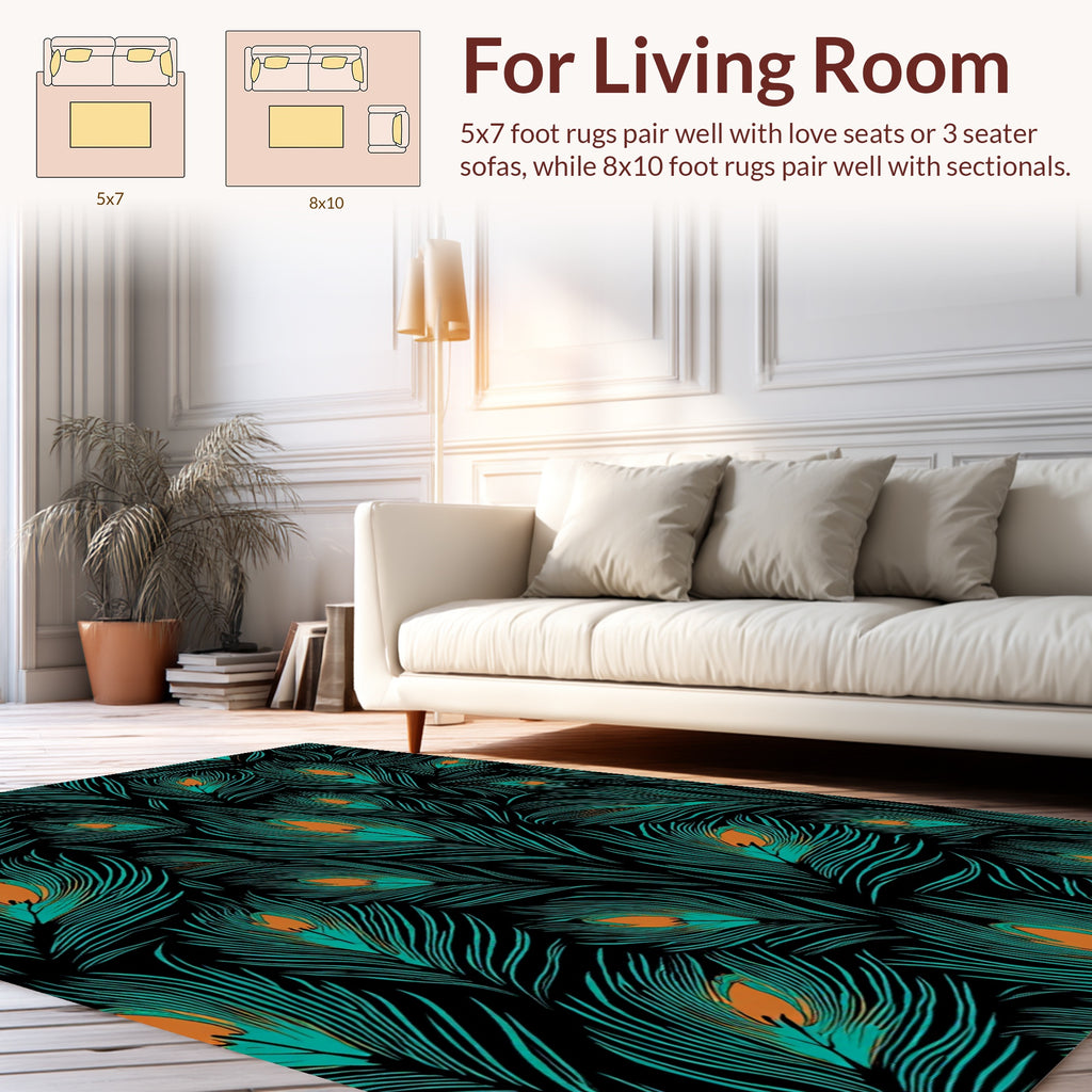 Emerald Feather Pattern Design Rug