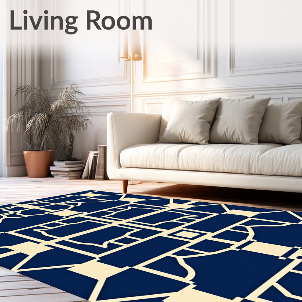 Deep Blue Geometric Garden Lattice Rug
