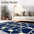 Deep Blue Geometric Garden Lattice Rug