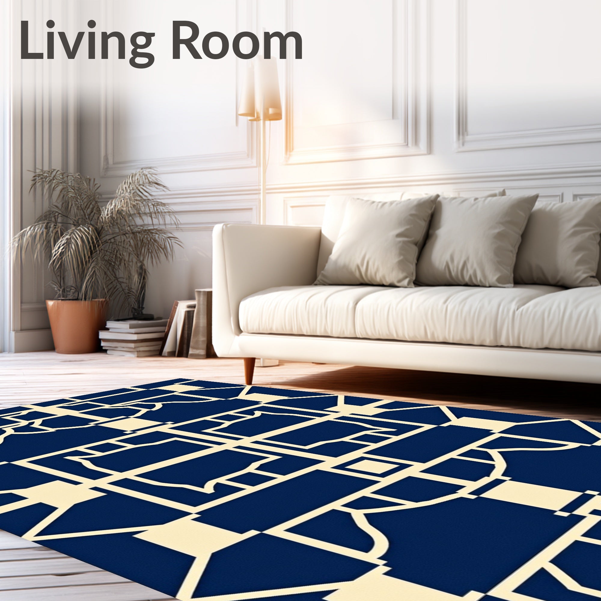 Deep Blue Geometric Garden Lattice Rug