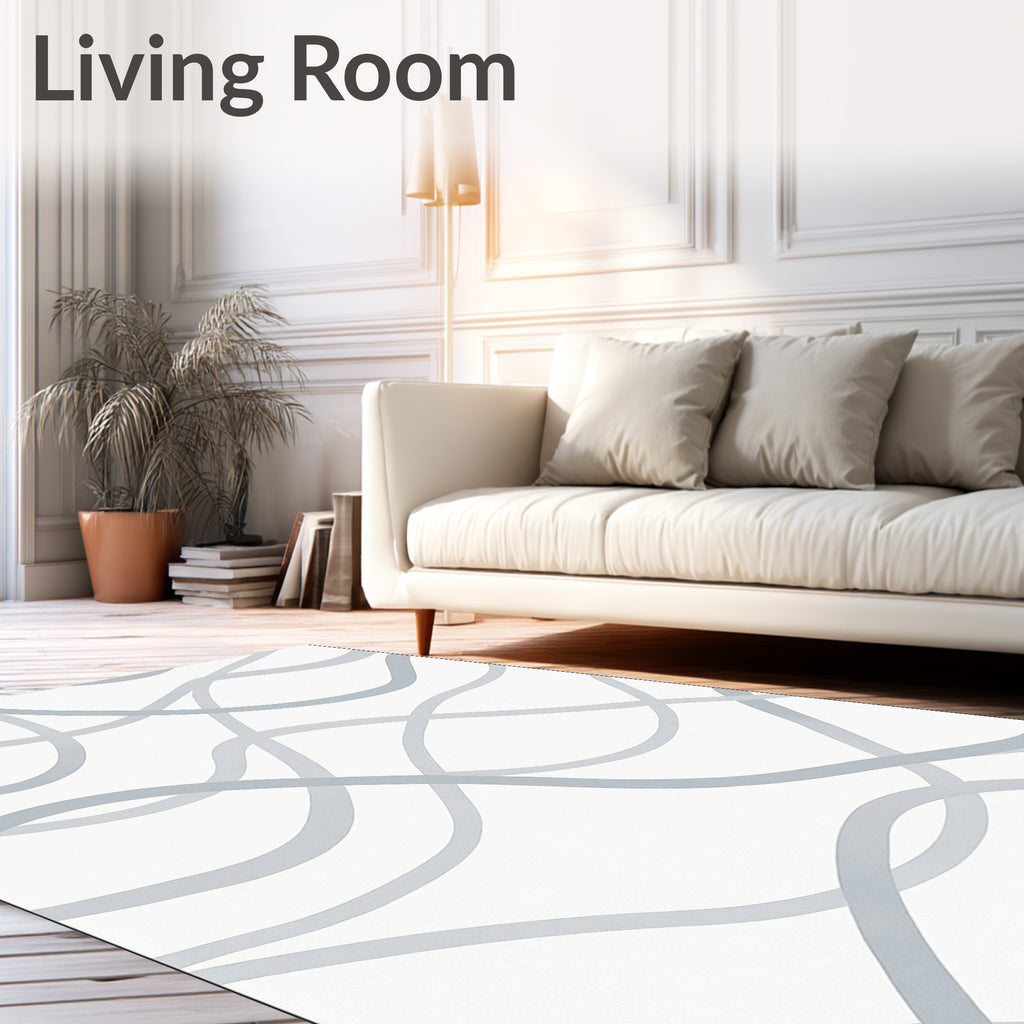 Soft Blue Curving Lines Rug