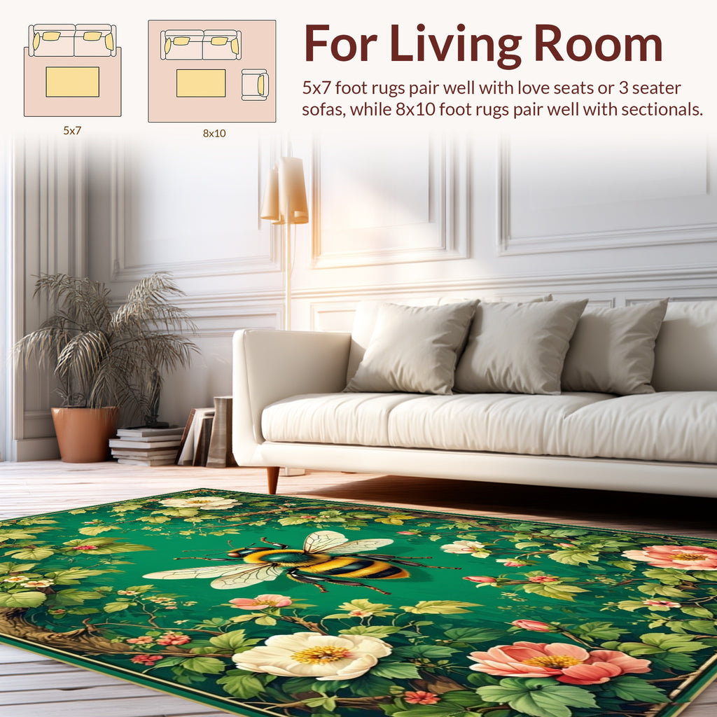 Bumblebee and Floral Garden Tapestry Rug