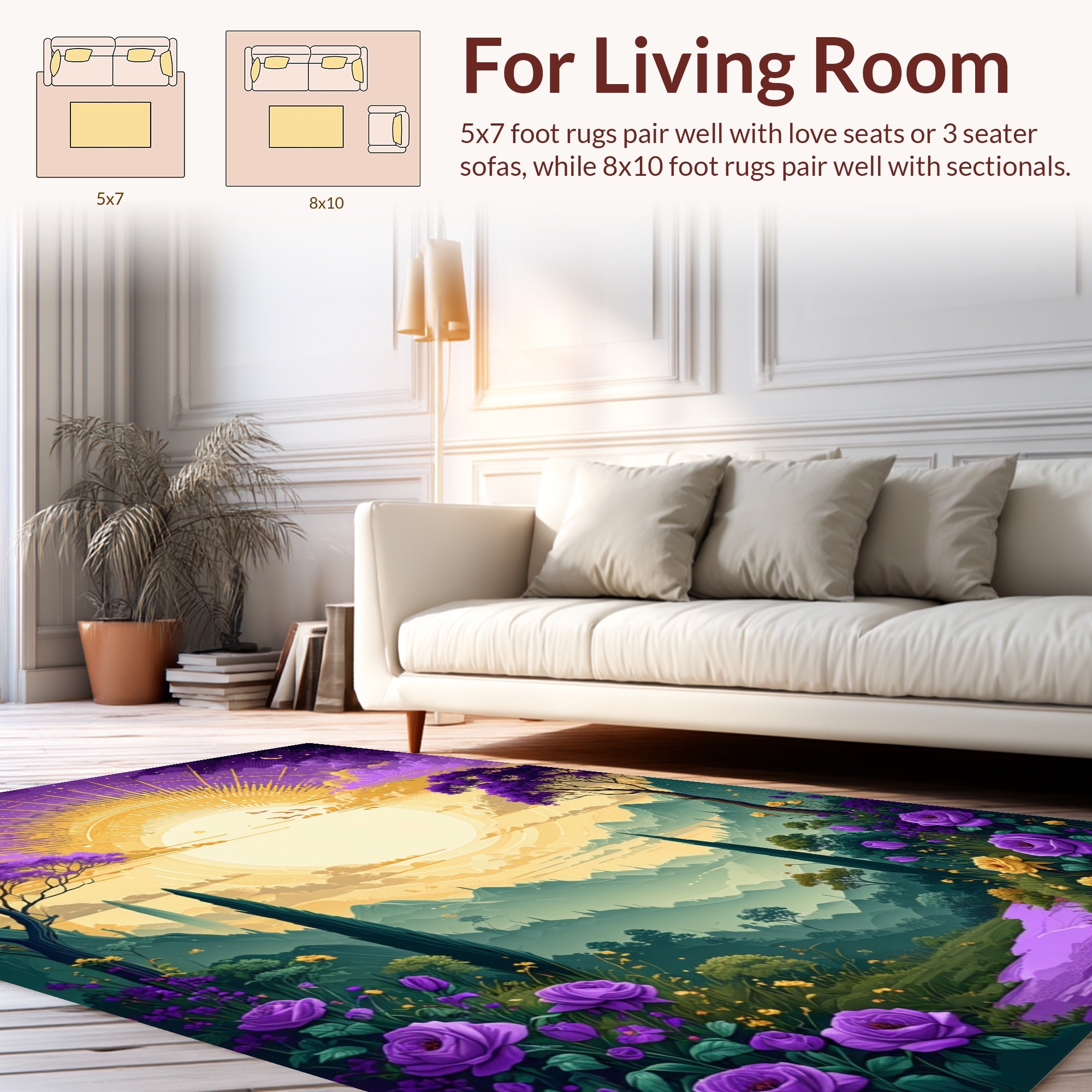 Dreamy Purple Floral Mountain Landscape Rug