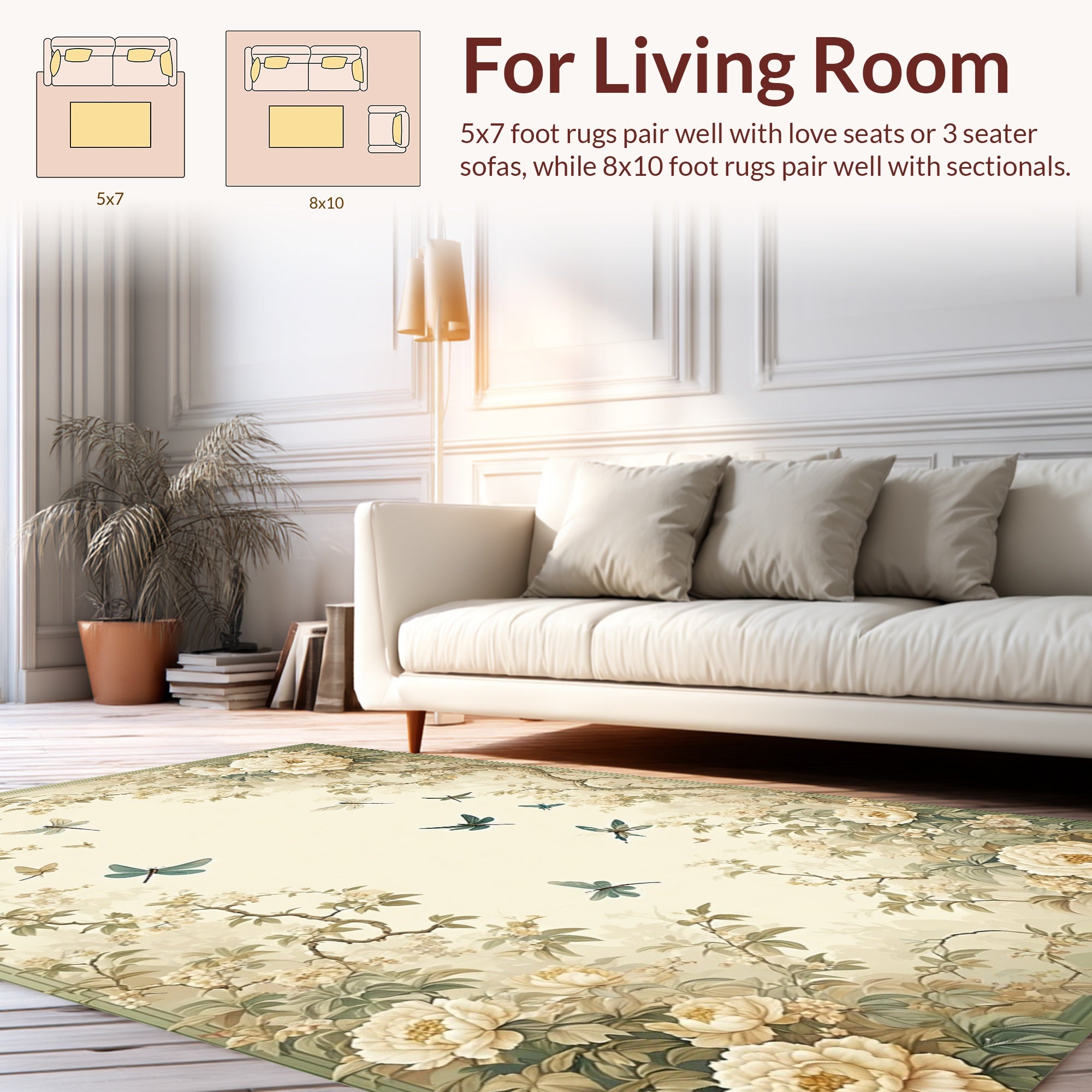 Elegant Floral Dragonflies Vintage Design Rug