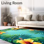 Tropical Hibiscus Leaf Frame Design Rug