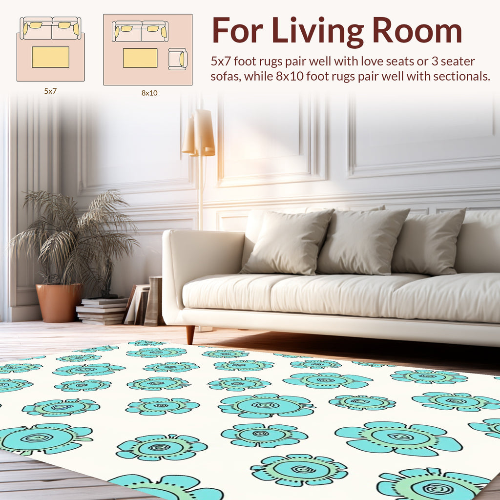 Whimsical Teal Floral Design Rug
