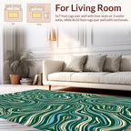 Swirling Lines Green Ivory Blue Pattern Rug