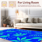 Bright Blue Tropical Leaf Pattern Rug