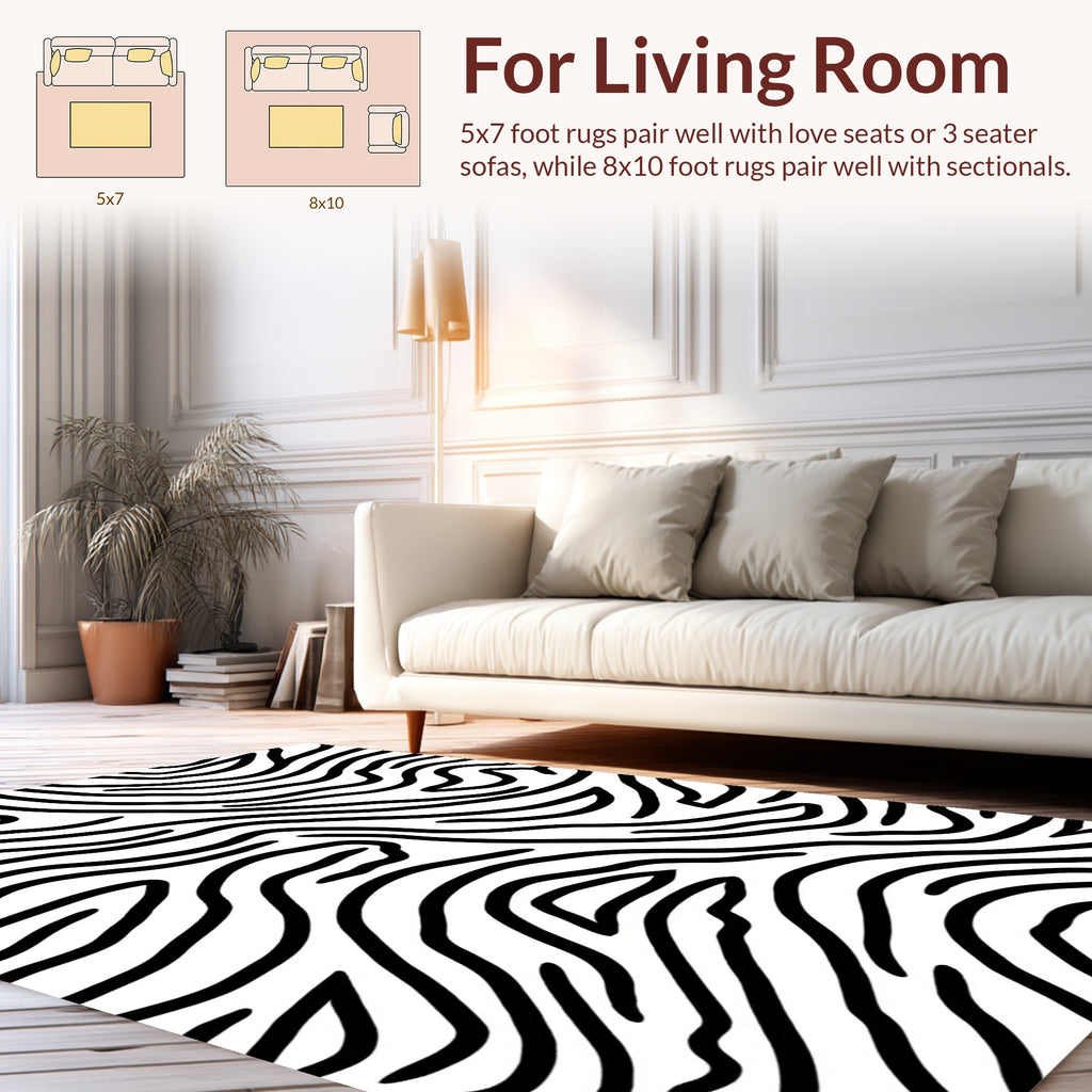 Black and White Wavy Stripe Pattern Rug