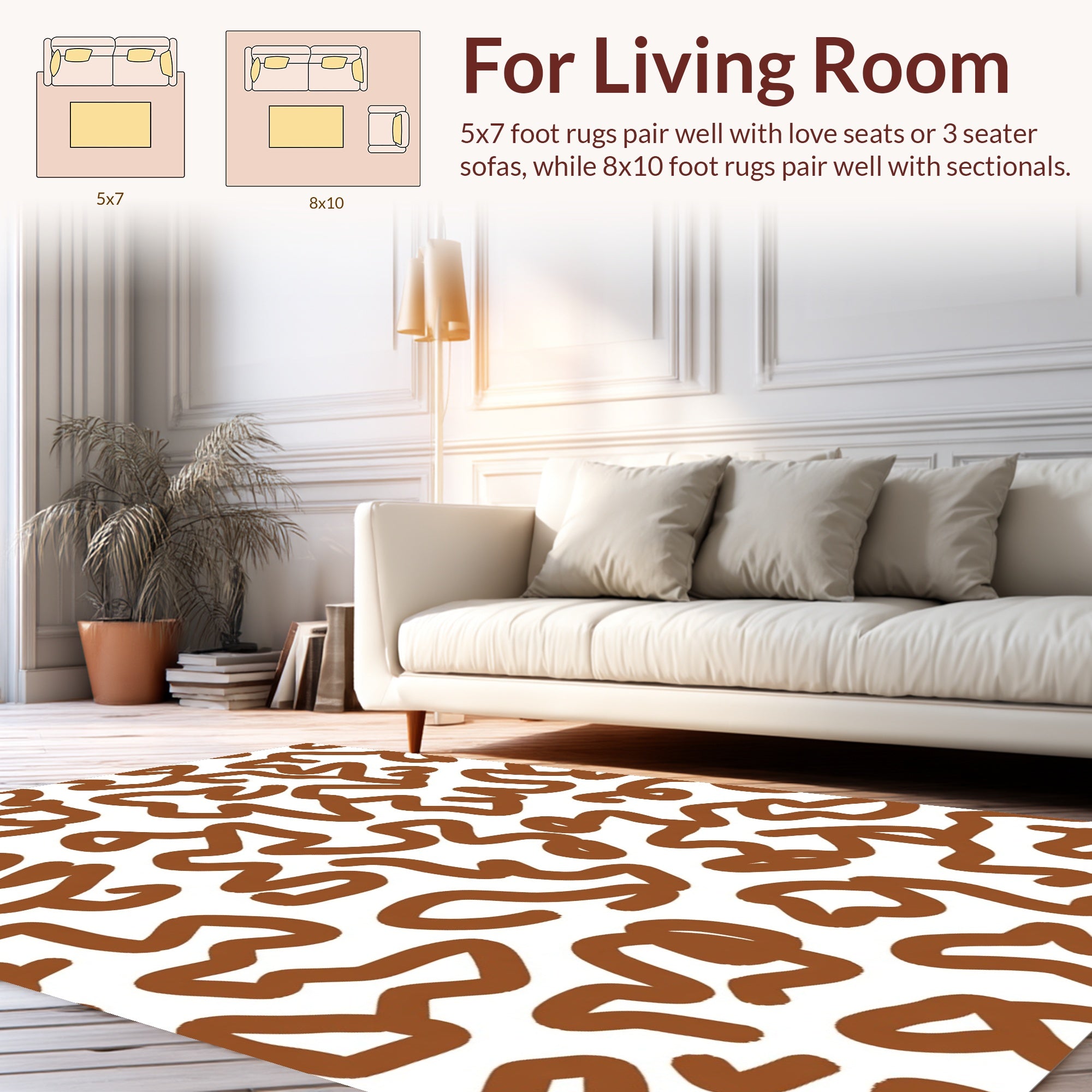 Abstract Brown Swirl Line Pattern Rug
