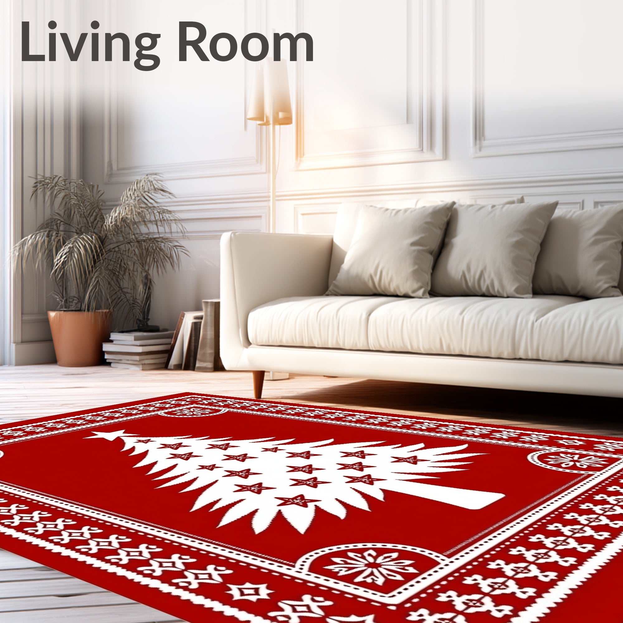 Red White Holiday Tree Border Rug
