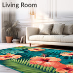 Tropical Hibiscus 3 Leaf Pattern Rug