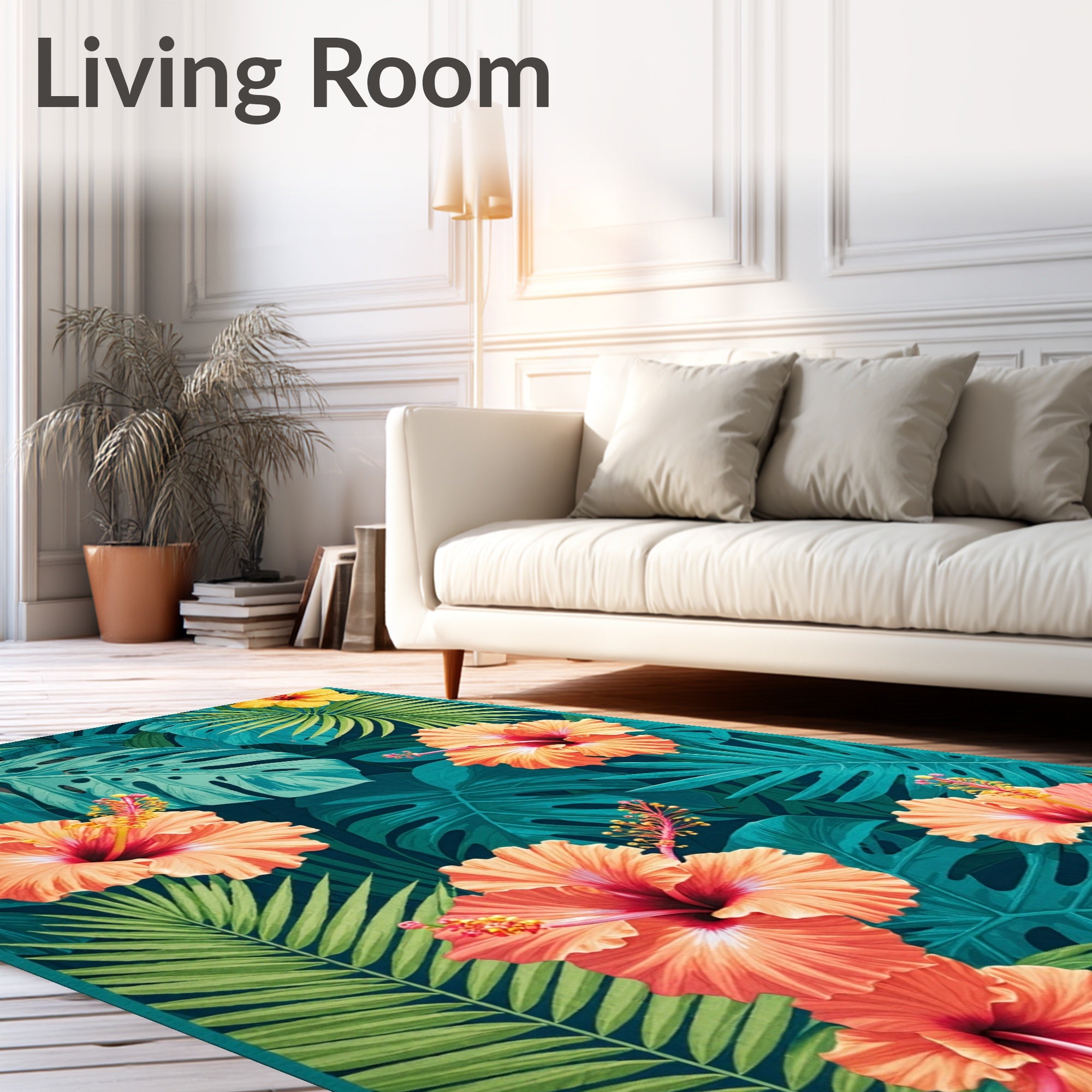 Tropical Hibiscus 3 Leaf Pattern Rug