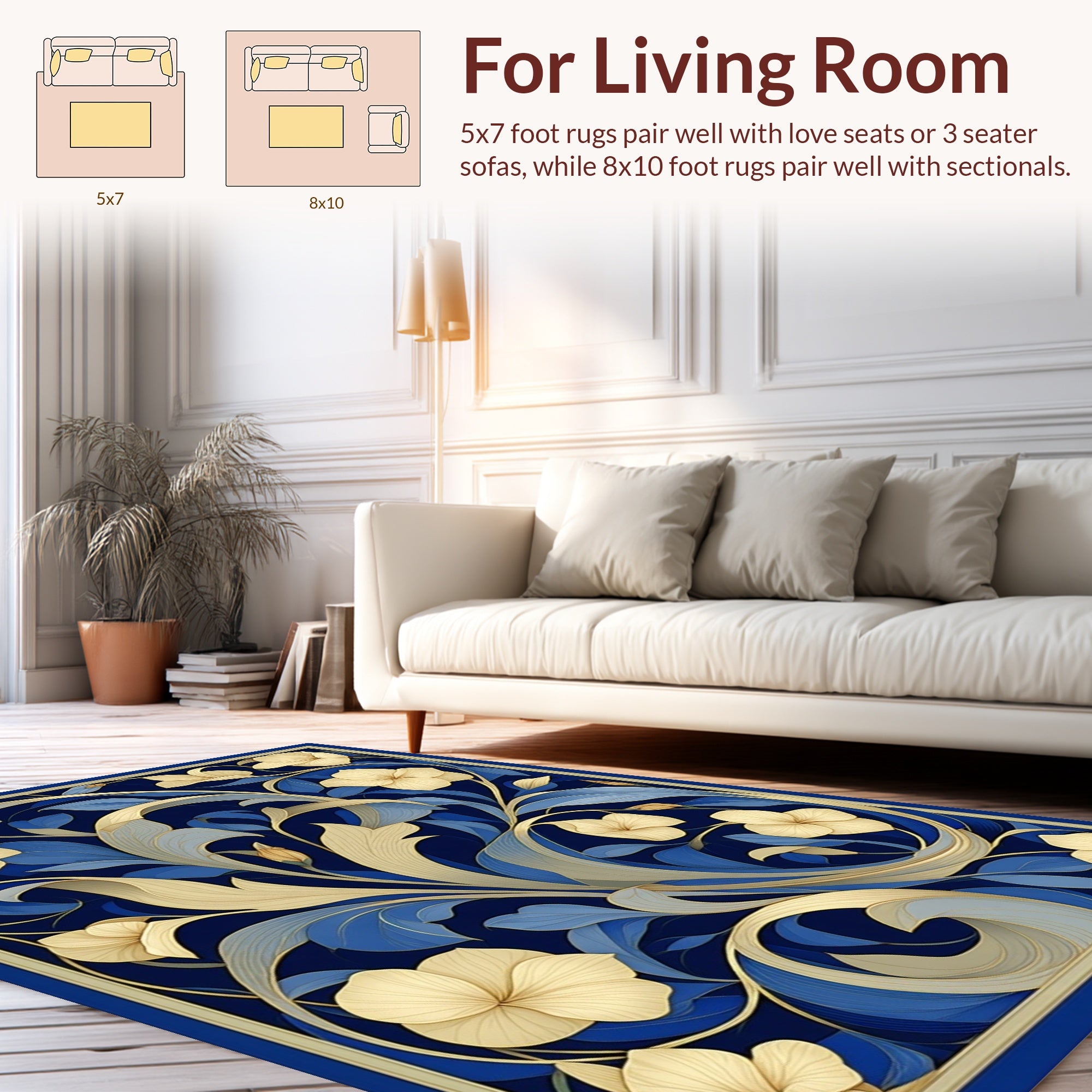 Royal Blue Floral Swirl Decorative Rug