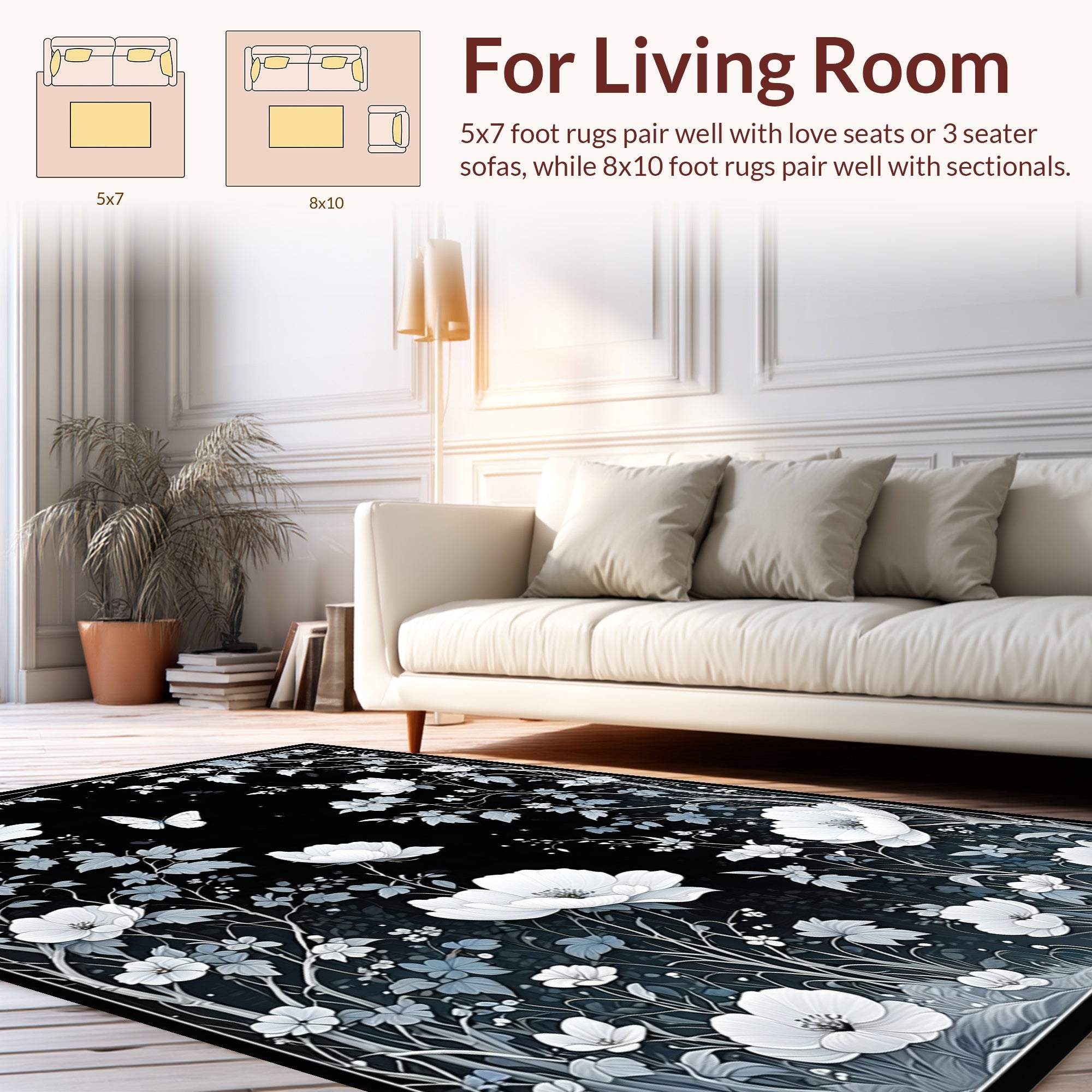 Monochrome Botanical Garden Whimsical Rug