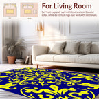 Bold Yellow Floral Blue Pattern Rug
