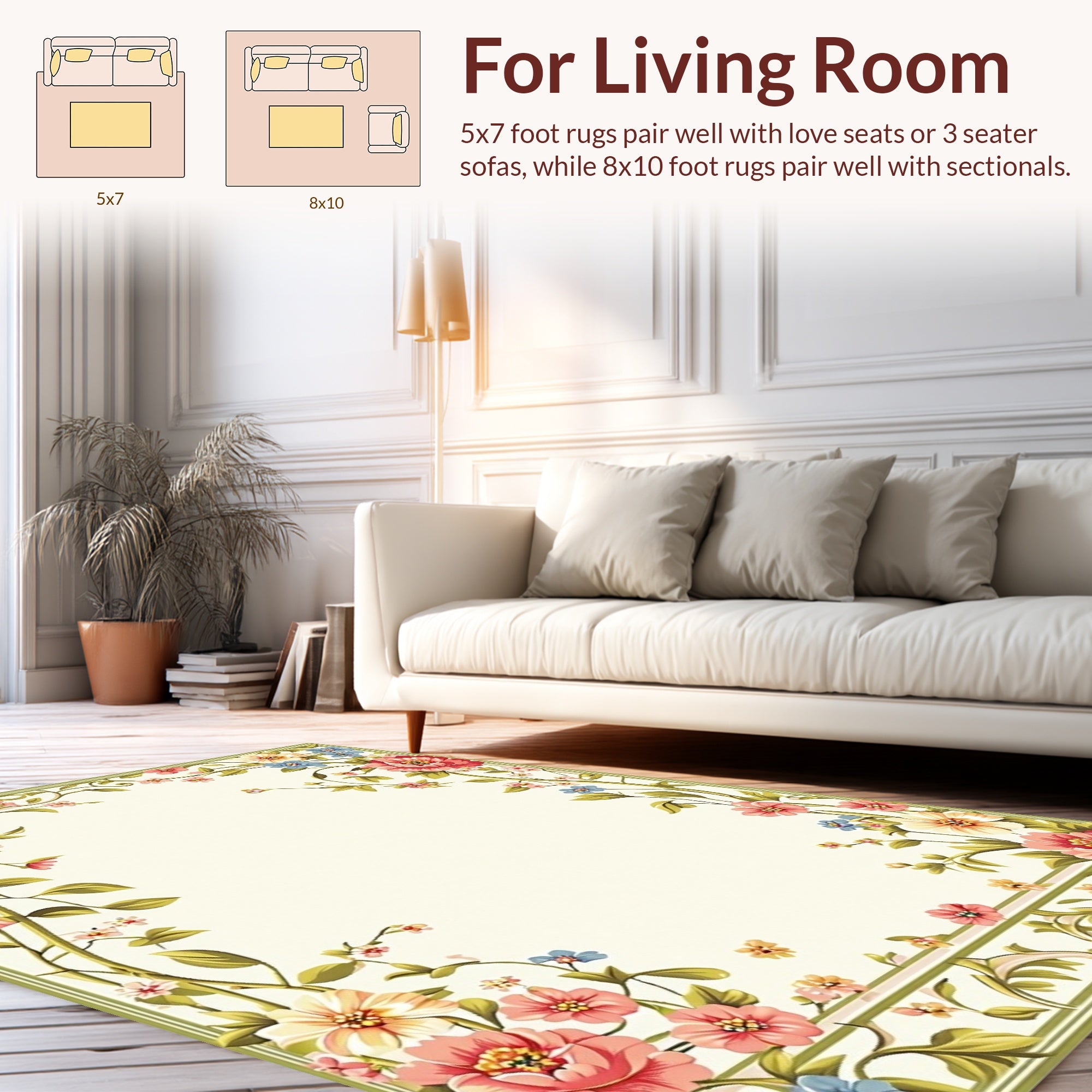 Vintage Floral Vine Border Pattern Rug