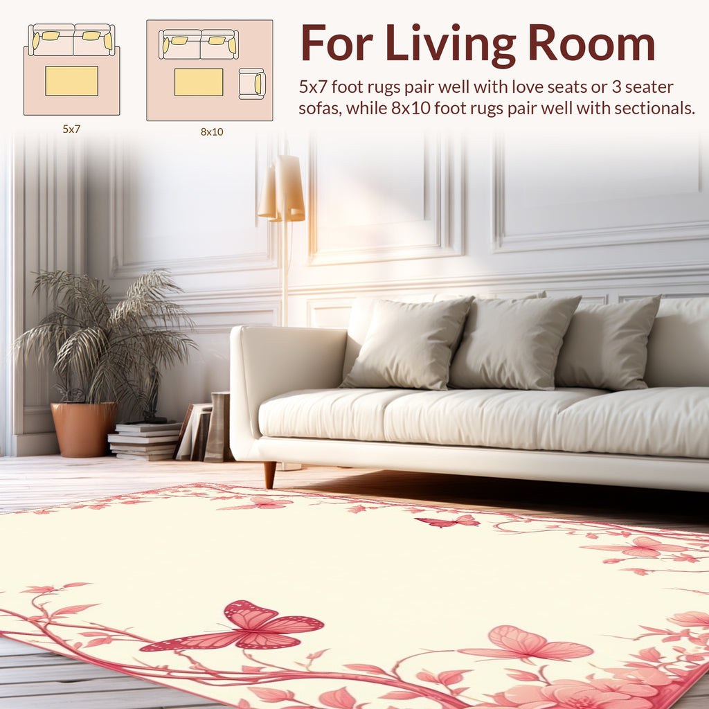 Pink Floral Butterfly Border Design Rug