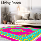 Vibrant Pink Cyan Yellow Medallion Rug