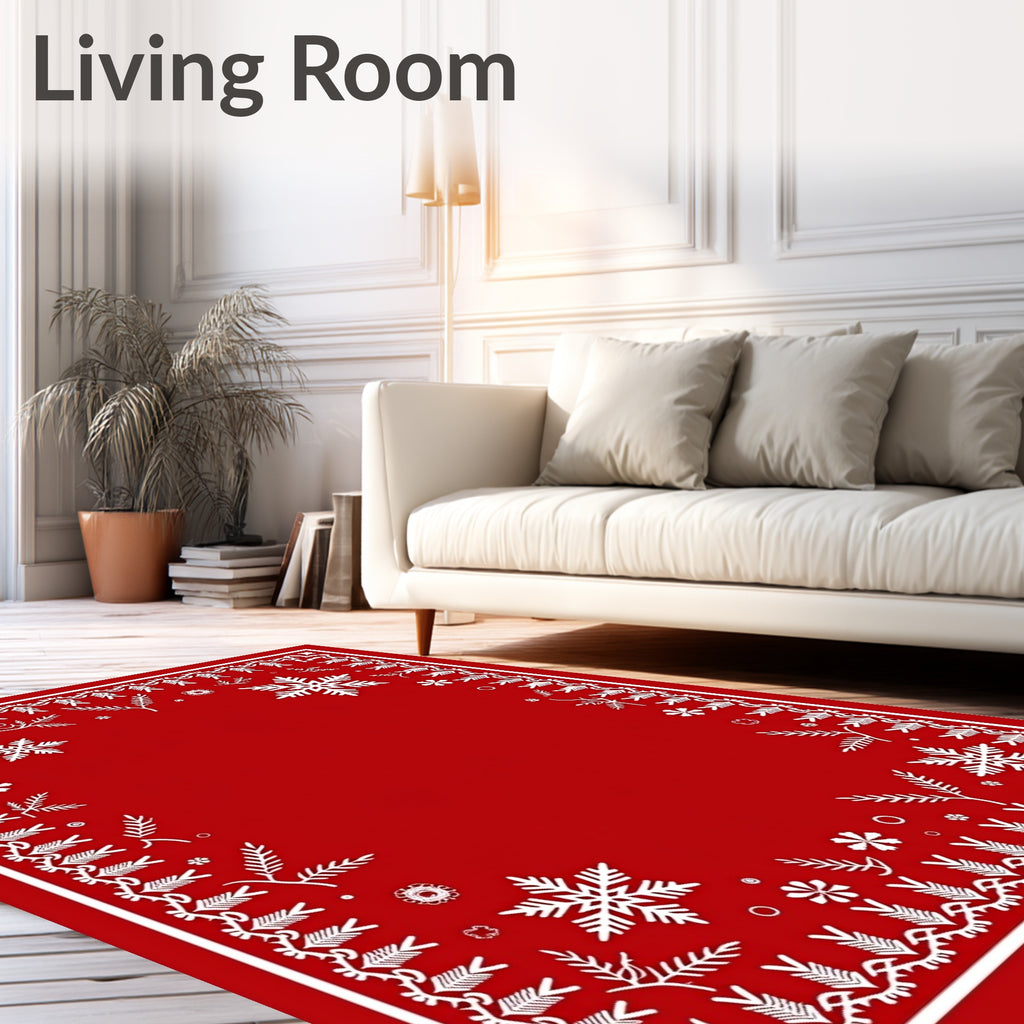 Crimson Snowflake Winter Garden Rug
