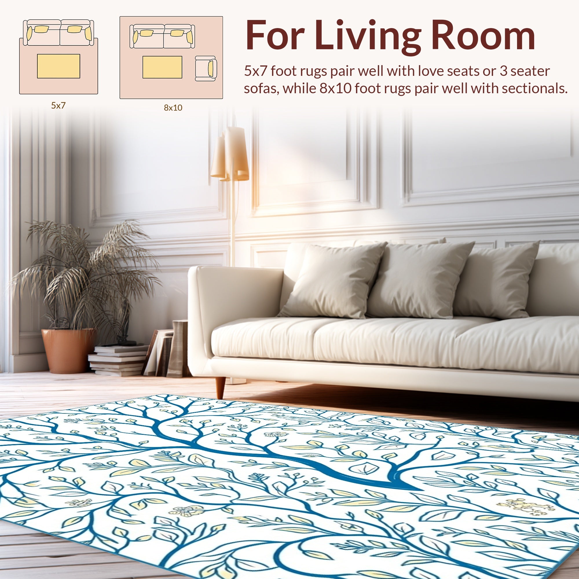 Blue Whimsical Tree Floral Design Rug