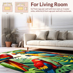 Vibrant Tropical Birds Foliage Pattern Rug
