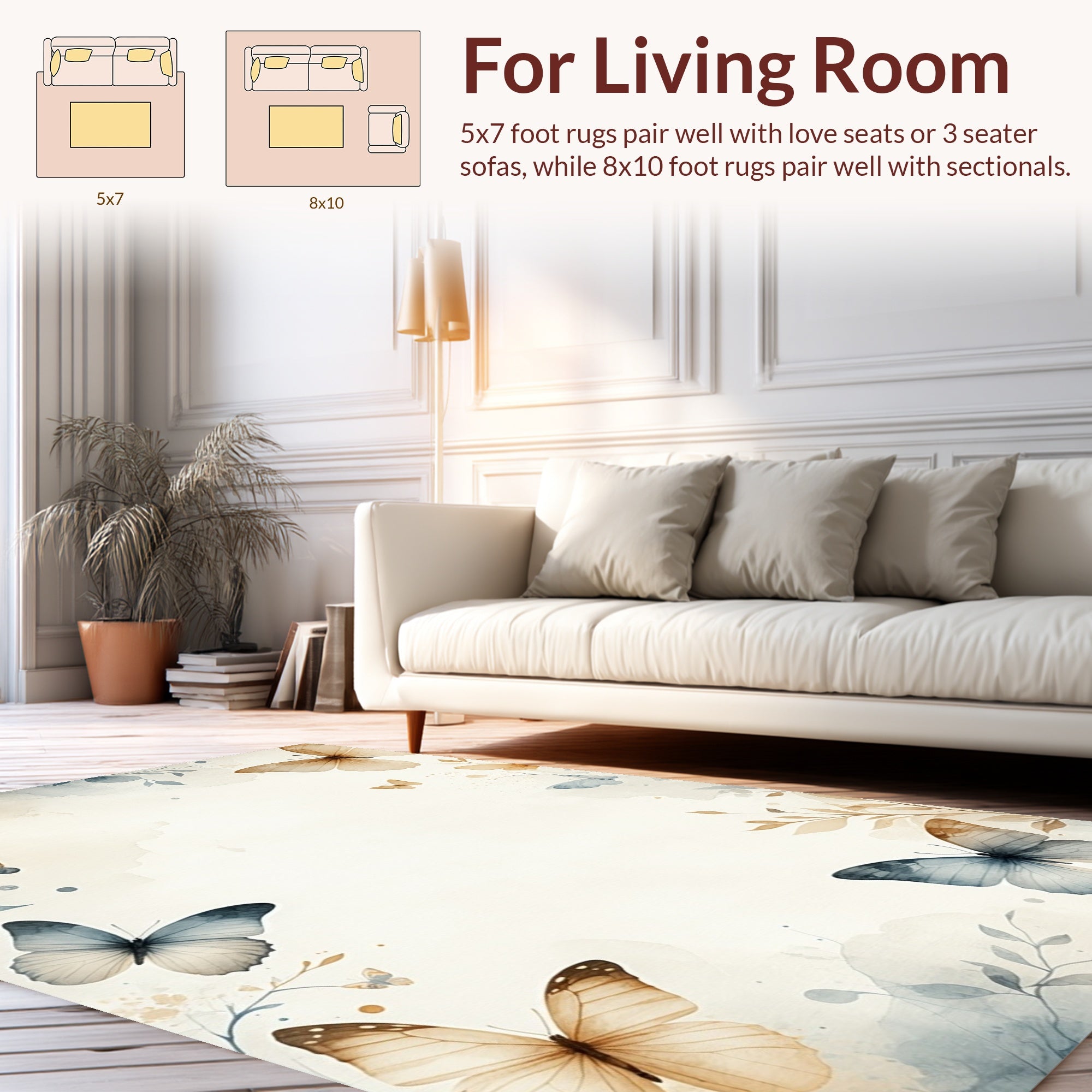 Soft Butterfly Watercolor Floral Pattern Rug