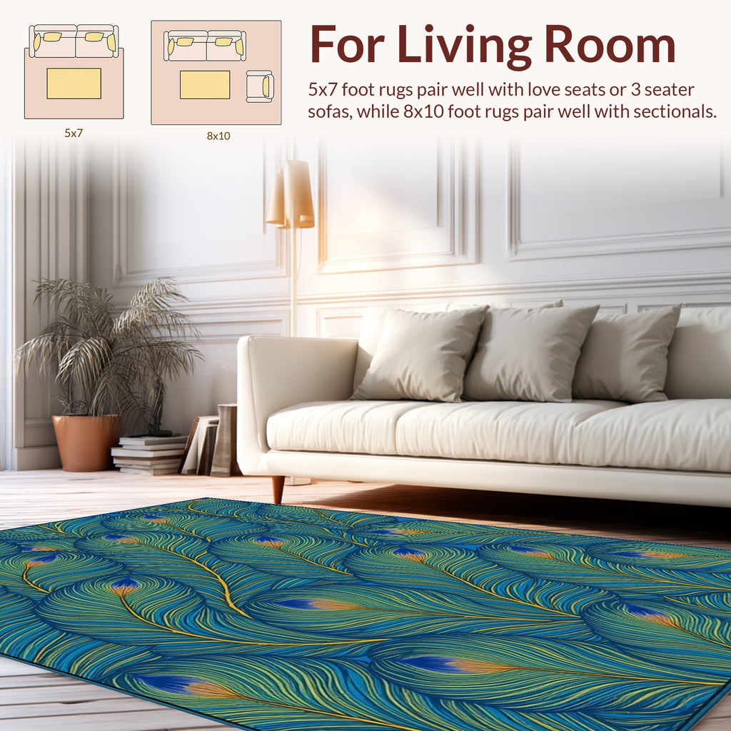Peacock Feather Patterned Vibrant Design Rug