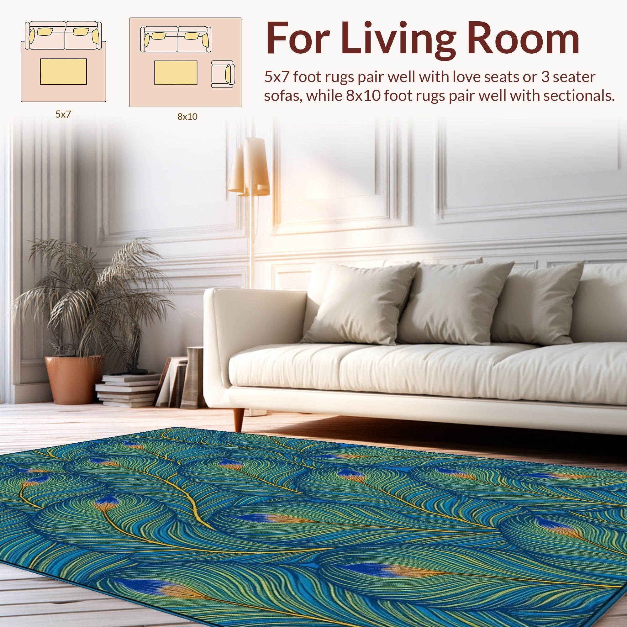Peacock Feather Patterned Vibrant Design Rug