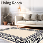 Intricate Navy Scrollwork Square Border Rug