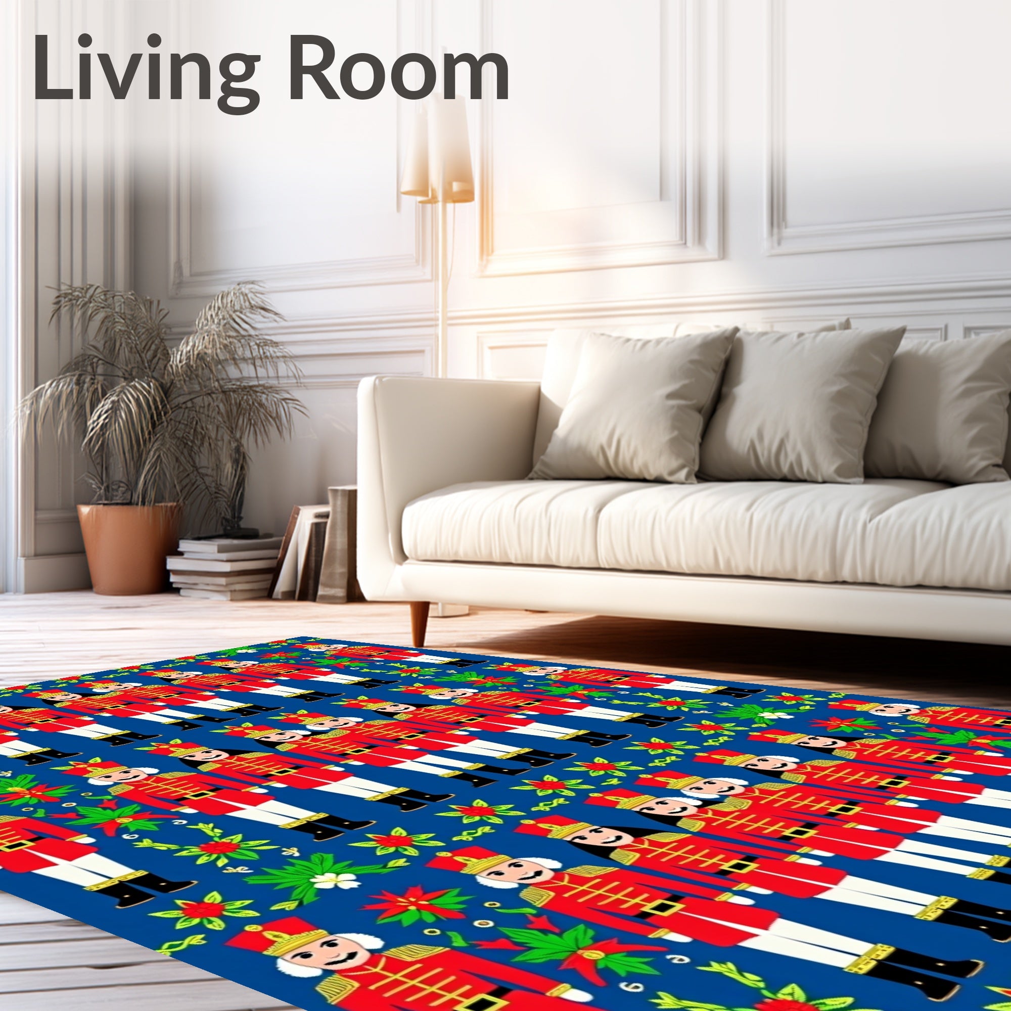 Red Nutcracker Soldier Floral Border Rug