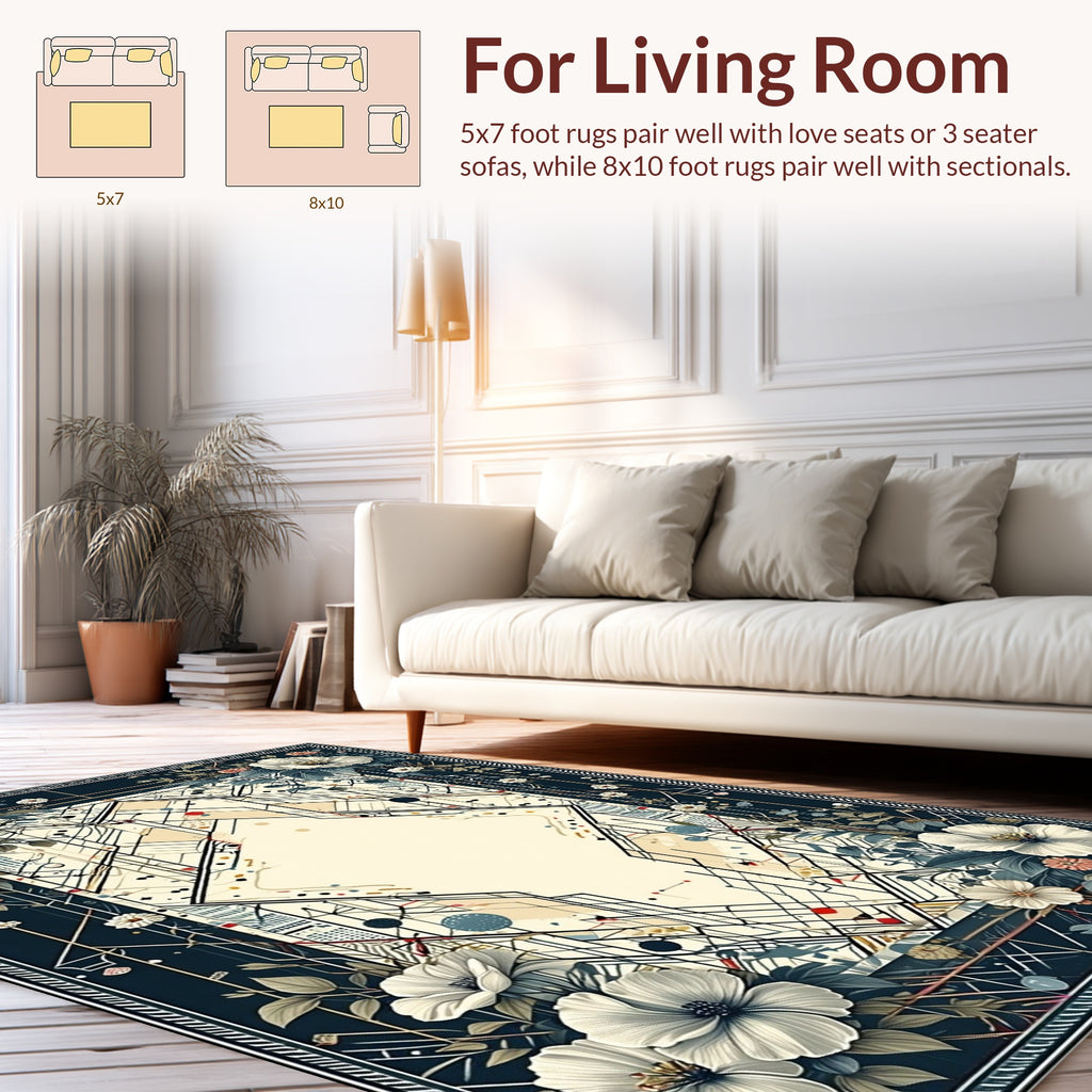 Art Deco Floral Geometric Pattern Rug