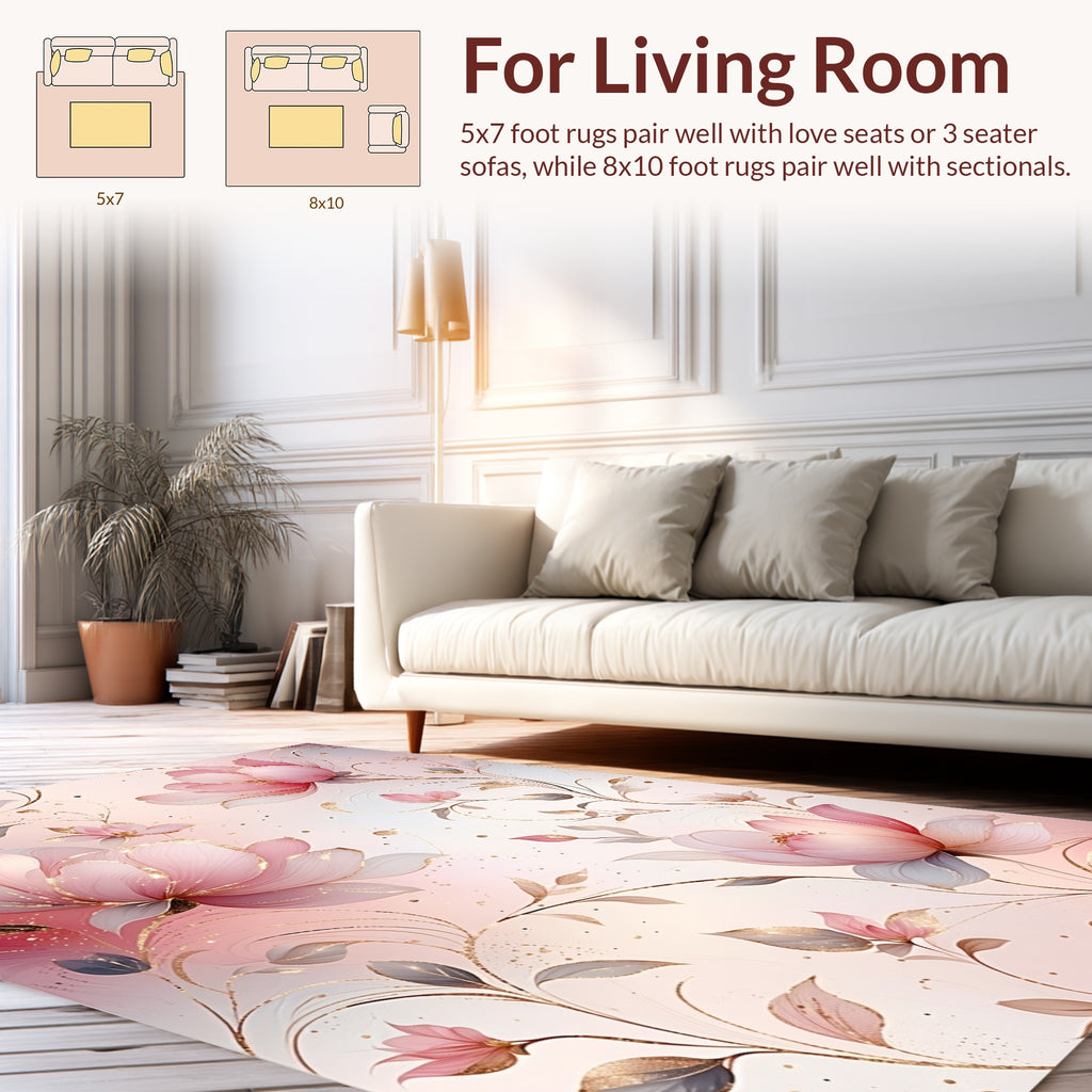 Elegant Pink Floral Whimsical Glitter Design Rug