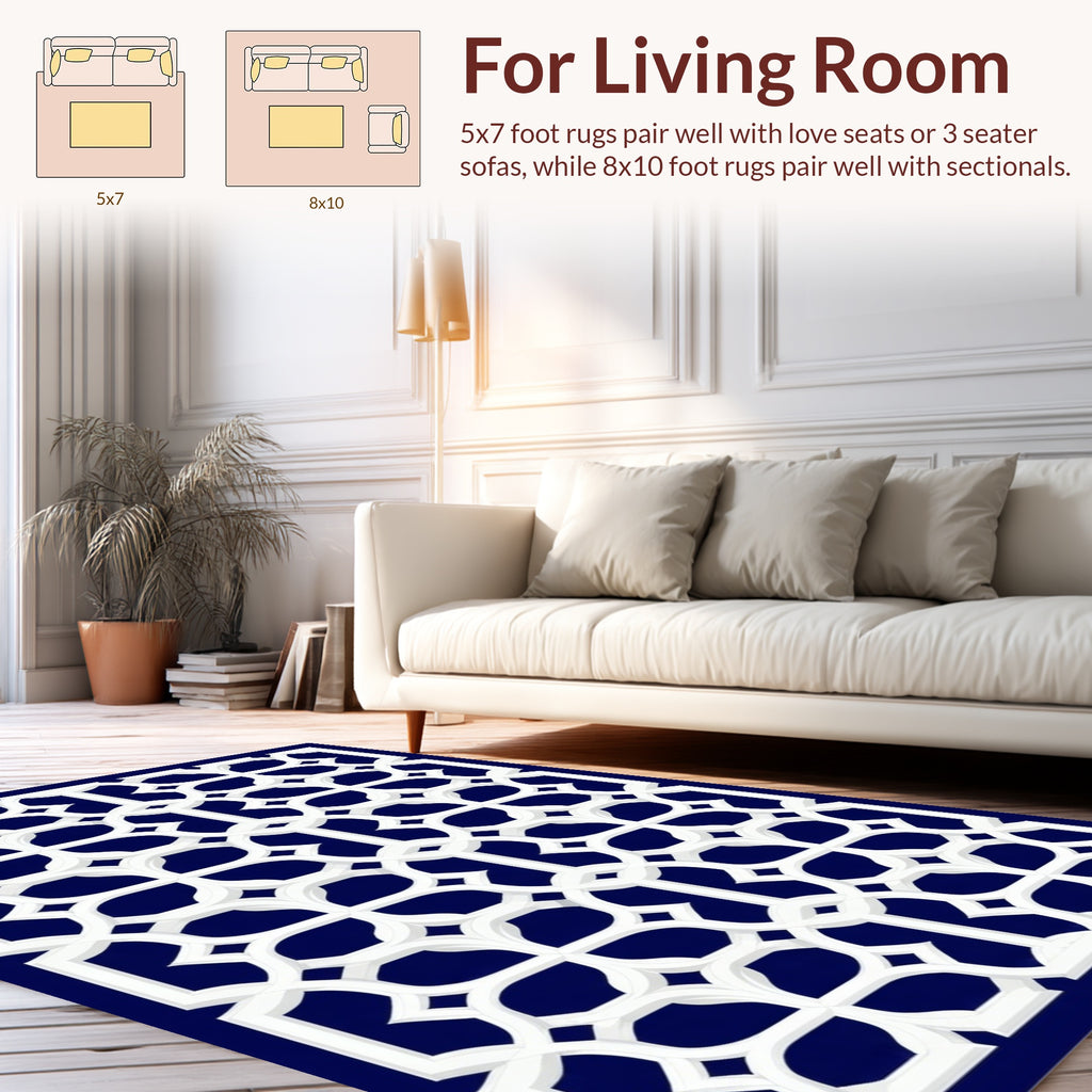 White Lattice Geometric Pattern Rug