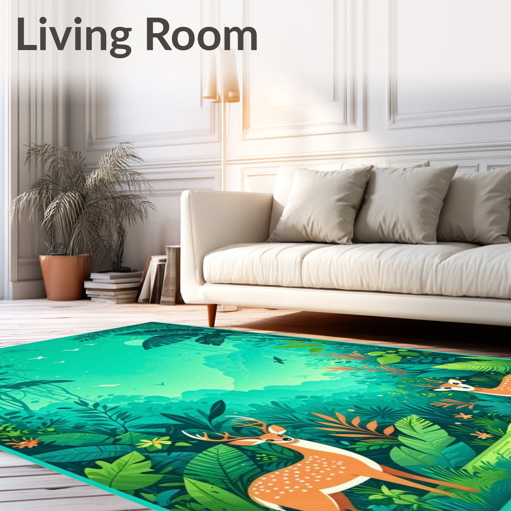 Whimsical Jungle Art With Deer Rug