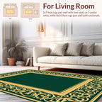 Ornate Gold Swirl Pattern Green Rug