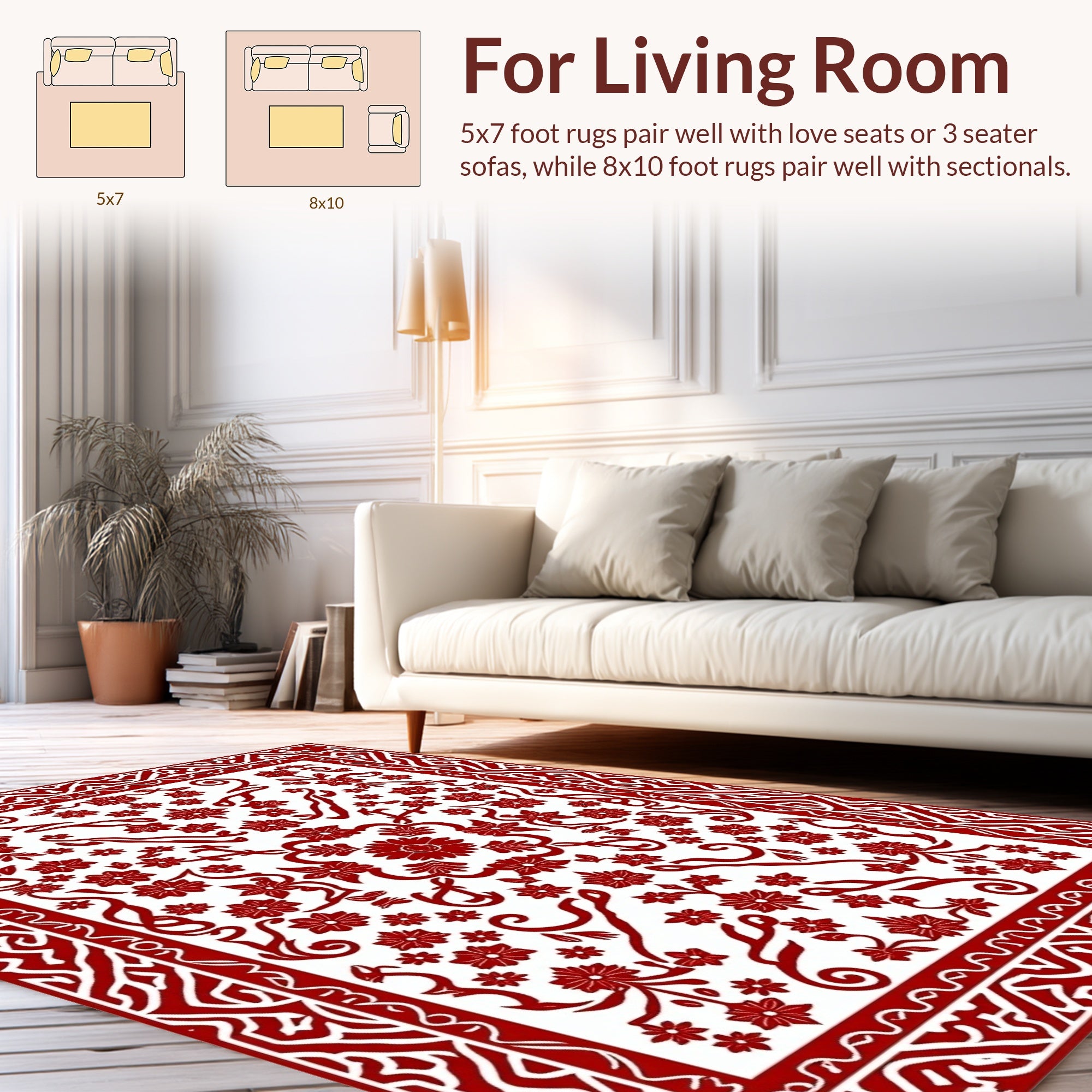 Classic Red Floral Botanical Design Rug
