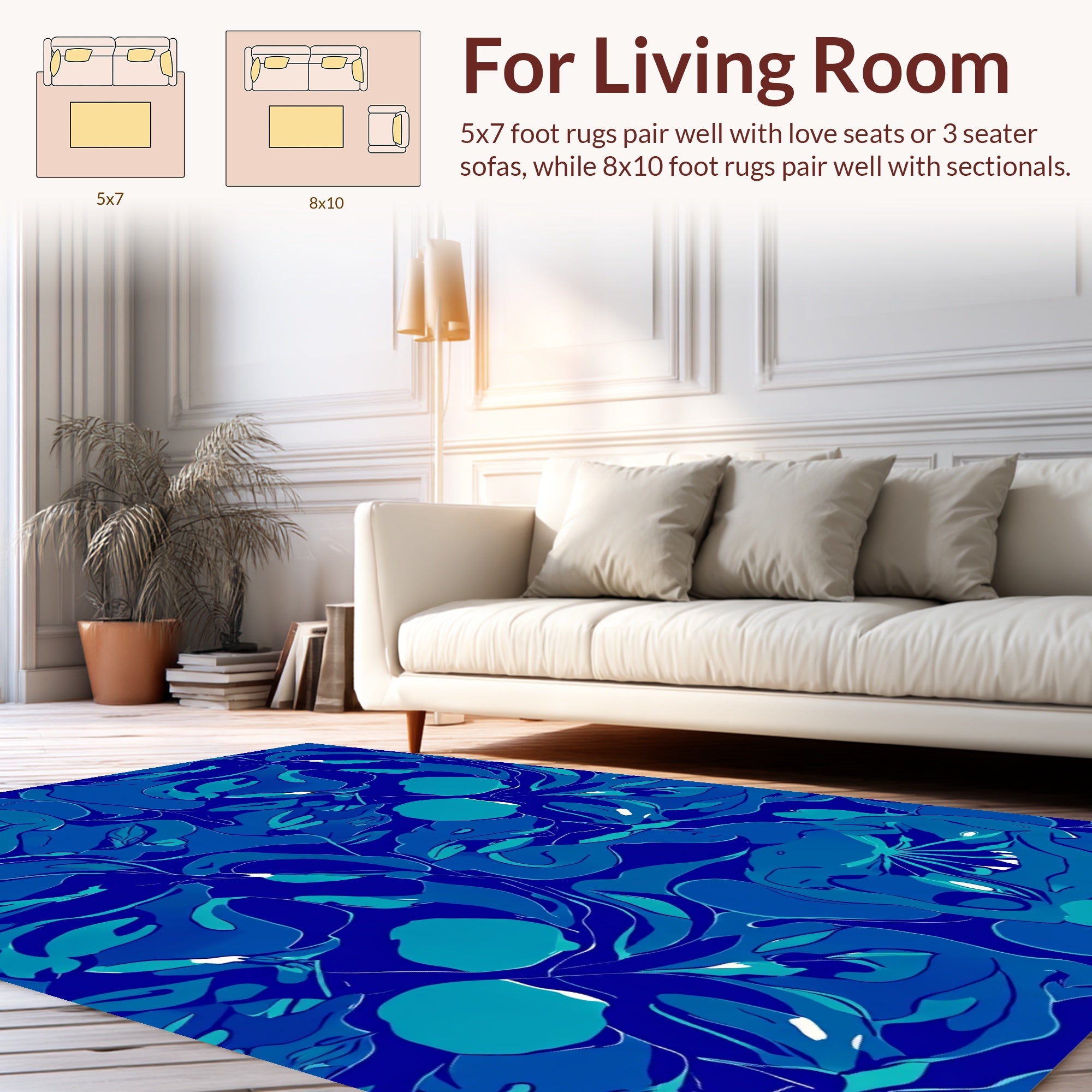 Abstract Blue Floral Swirl Design Rug
