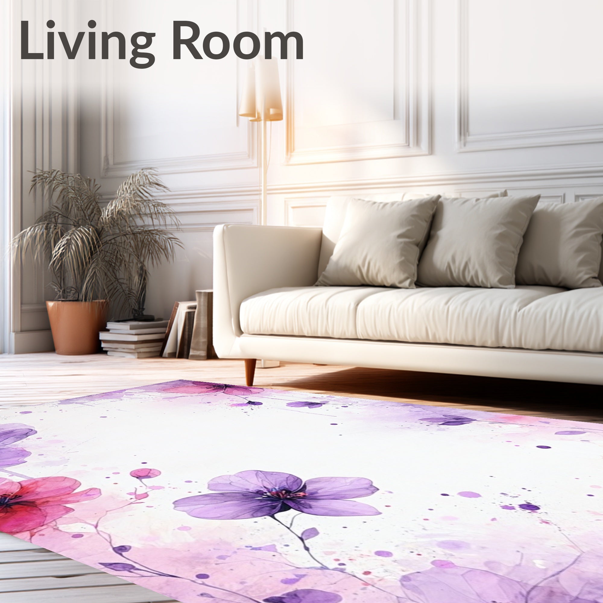 Delicate Purple Floral Watercolor Design Rug