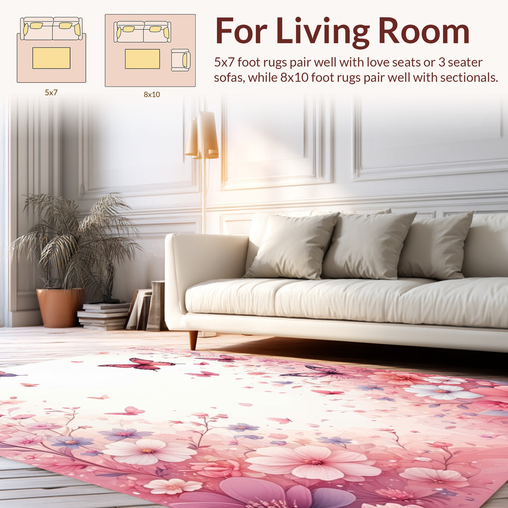Pink Butterfly Garden Pattern Rug