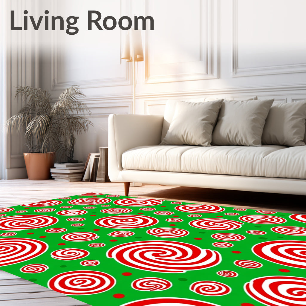 Festive Swirls Red Candy Circles Rug