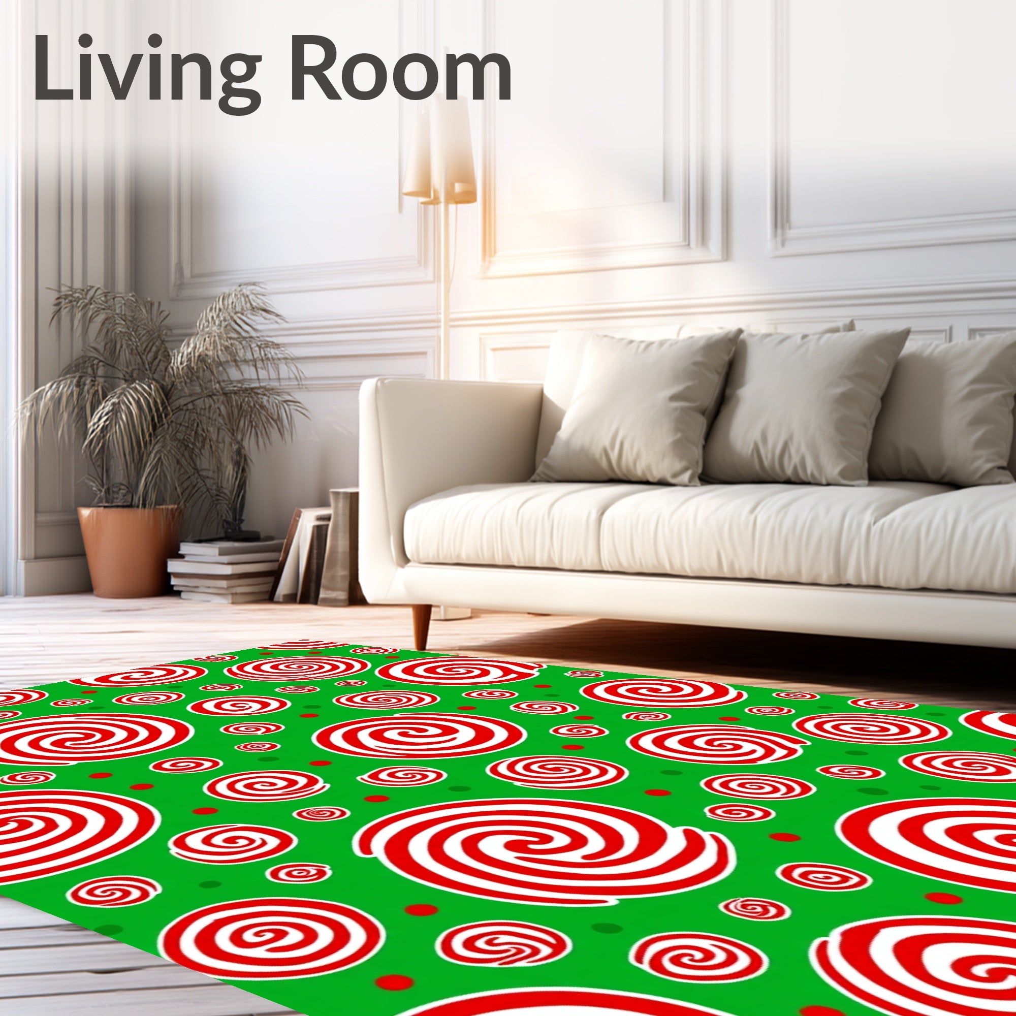 Festive Swirls Red Candy Circles Rug