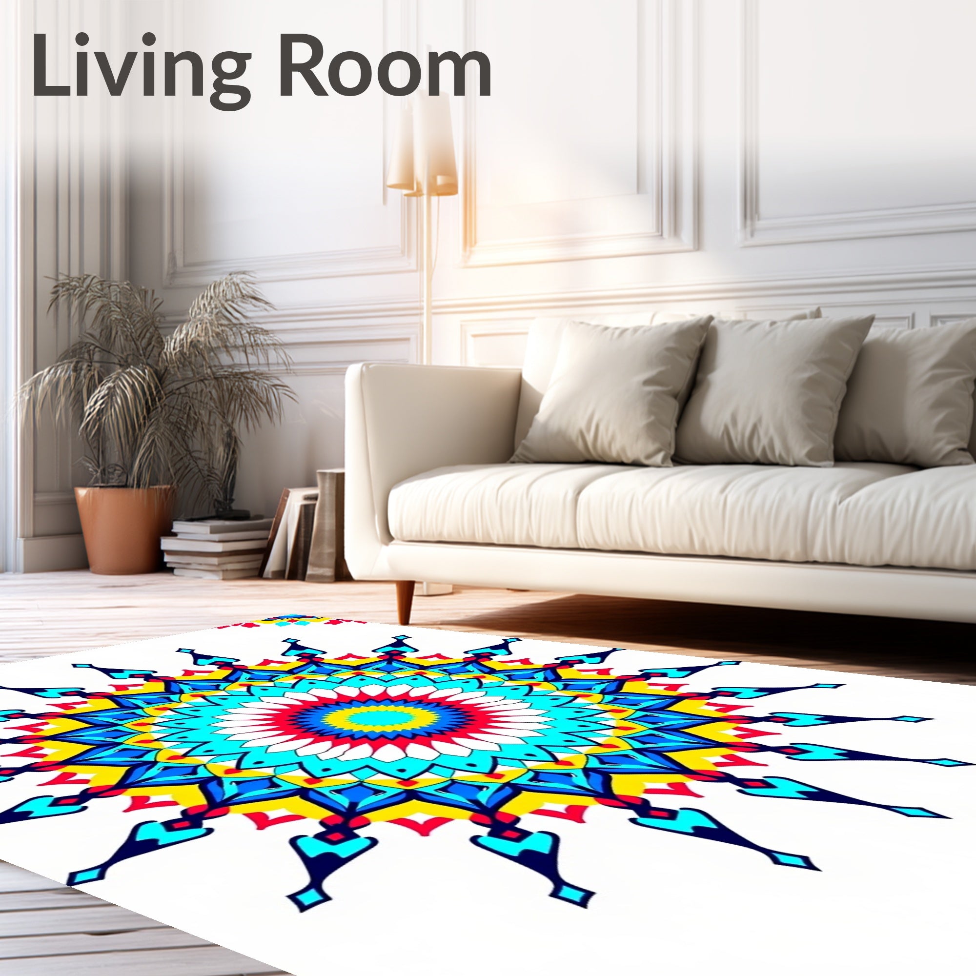 Radiant Sunburst Mandala Blue Yellow Red Rug