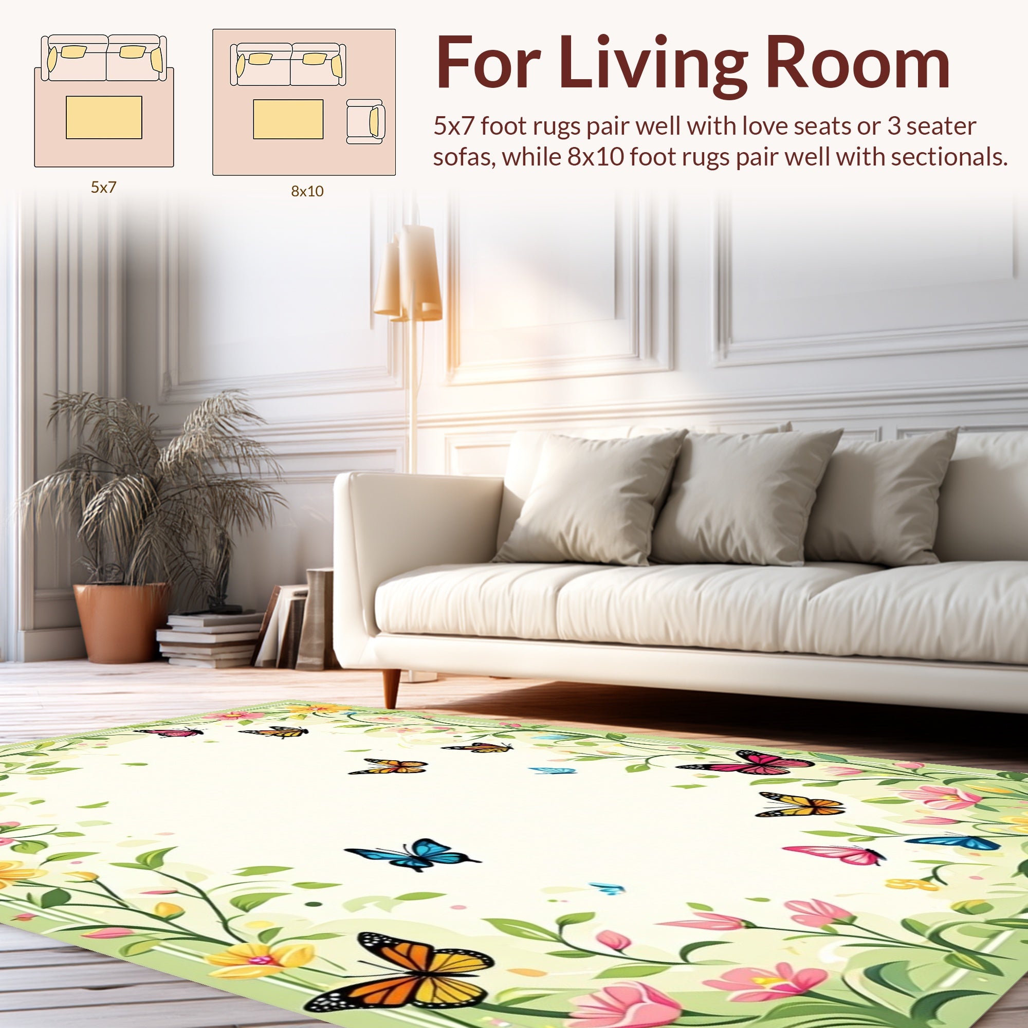 Whimsical Floral Butterfly Garden Design Rug
