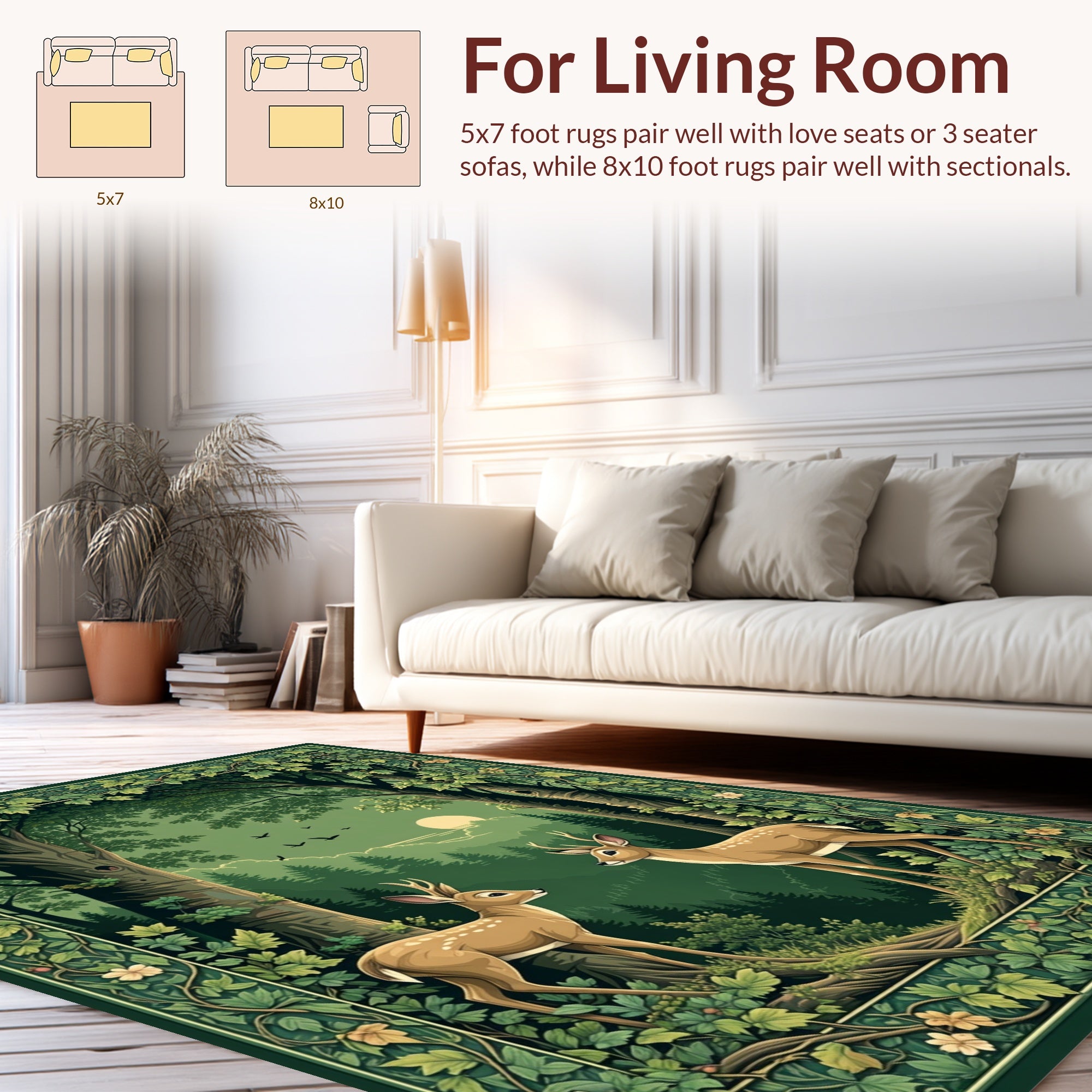 Enchanted Forest Deer Motif Rug