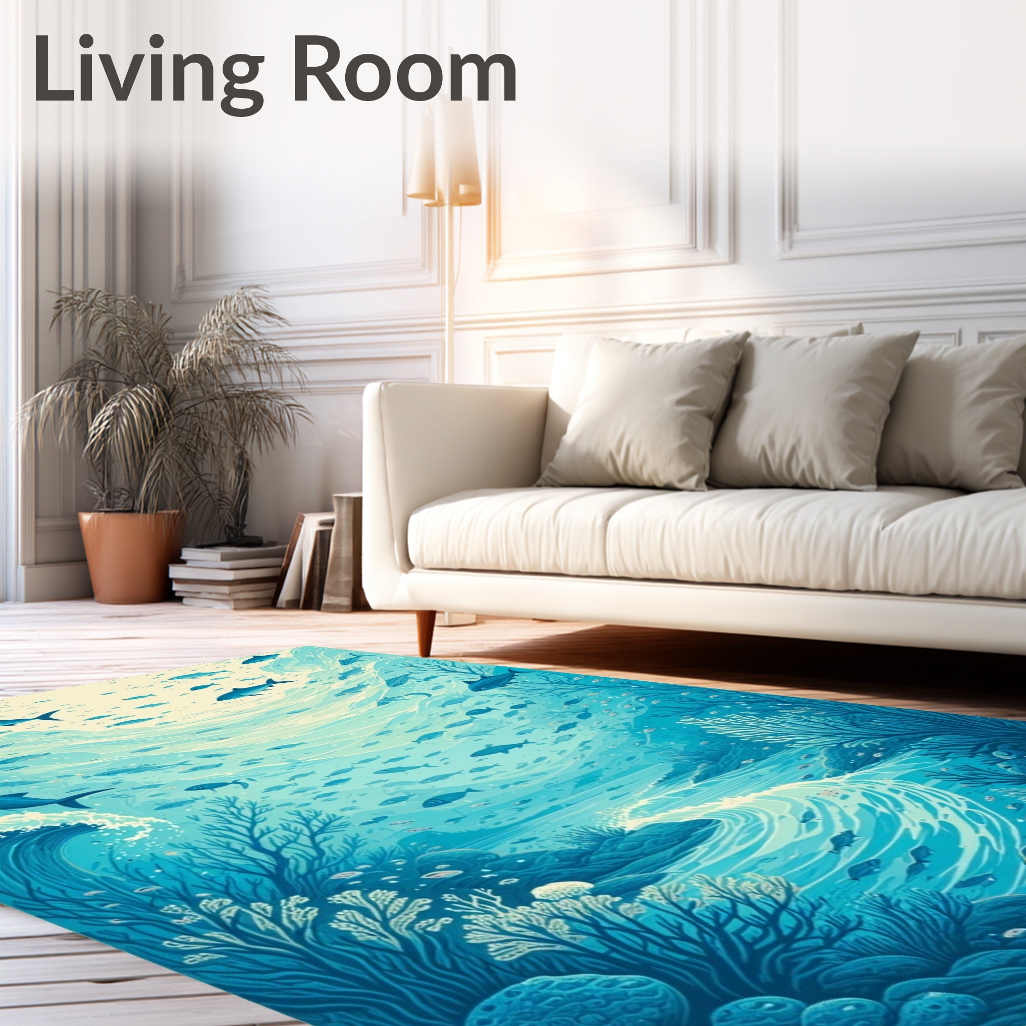 Ocean Life Aquatic Schooling Fish Pattern Rug